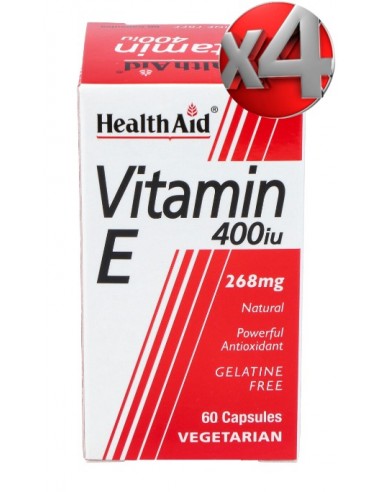 Pack 4 uds Vitamina E 400Ui Natural 60Vcap. Health Aid**