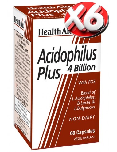 Pack de 6 uds Acidophilus Plus (4.000 millones) 60 Vcáps de HealthAid