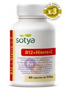 Pack 3 uds B12 + Hierro + C 60 Caps 510Mg de Sotya