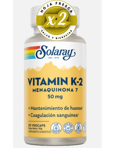 Pack 2 uds K2 Menaquinone7 30 Capsulas  de Solaray