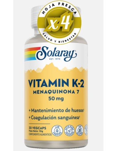 Pack 4 uds K2 Menaquinone7 30 Capsulas  de Solaray