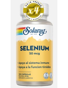 Pack 4 uds Selenium 50 Mcg. 100 Cápsulas de Solaray
