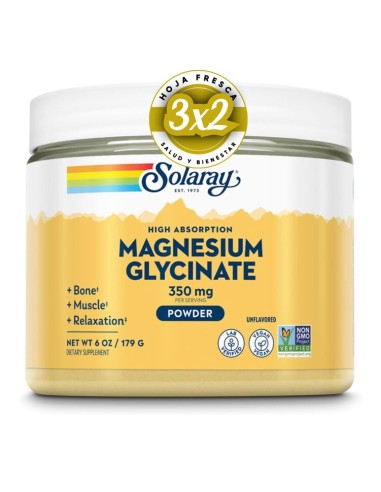 Pack 3x2 uds Polvo Magnesio Bisglycinate 179 Gramos (68 Dosis) de Solaray